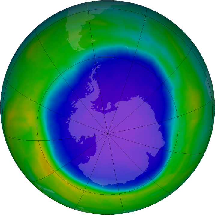 Antarctic ozone map for 21 October 2015